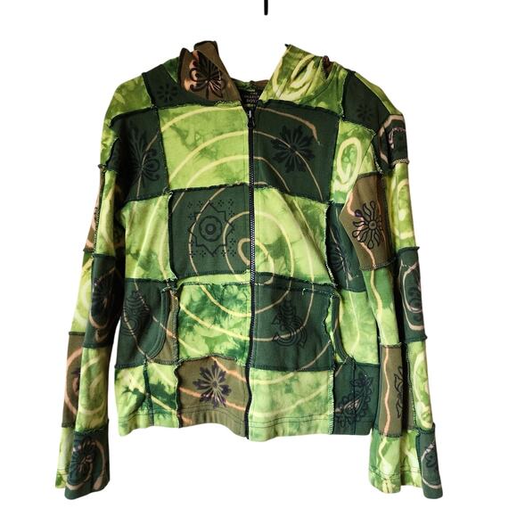 The Collection Royal Hoodie Womens Size Med(?) Patchwork Zip Up Green Floral - Picture 1 of 11